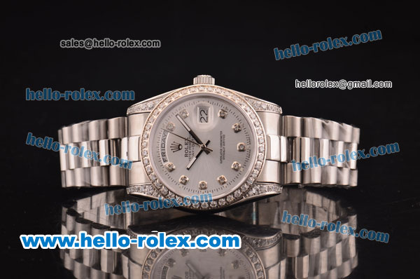 Rolex Day-Date Automatic White Dial with Diamond Bezel and Diamonds Mark - ETA Coating - Click Image to Close